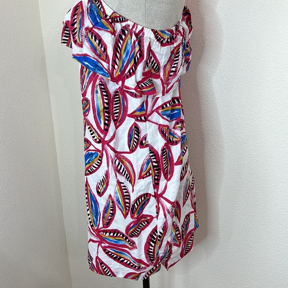 J Crew One Shoulder Dress White Pink Tropical Leaf Print Small - Picture 5 of 14
